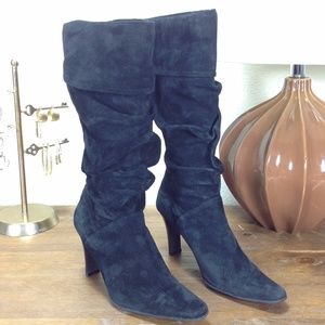 White Mountain Black Suede Pointed Slouch Boots